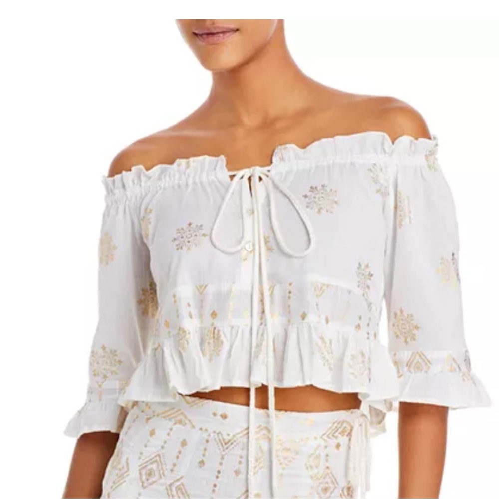 Aqua Swim Metallic Print Crop Top Swim Cover-Up XS